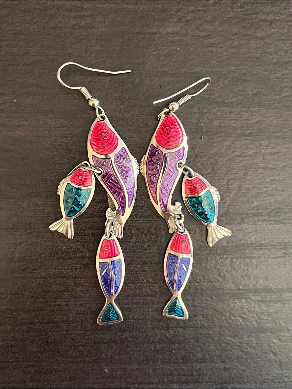 Colorful Fish Dangle Earrings - Pink, Purple & Teal